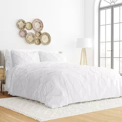Pinch Pleat Textured 3 Piece Duvet Cover Set, Pintuck Design, Ultra Soft, Easy Care - Becky Cameron / White, Twin/Twin Extra Long