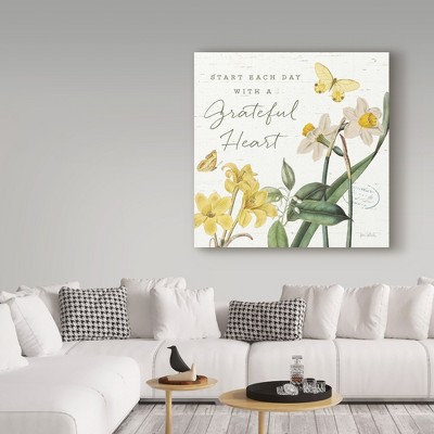 Grateful Heart Yellow and White Floral Canvas Art