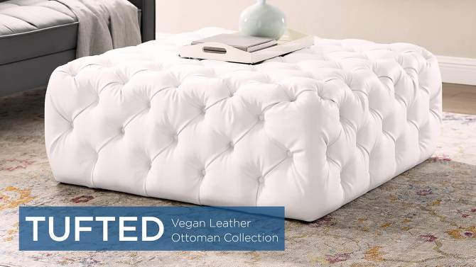 Amour Tufted Button Large Square Faux Leather Ottoman White - Modway, 2 of 9, play video