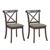 Set of 2 Upholstered Dining Chairs Farmhouse Dining Chairs Wooden Armless Chairs with Solid Rubberwood Frame&Cross Back, Brown/Oak-ModernLuxe - 4 of 4