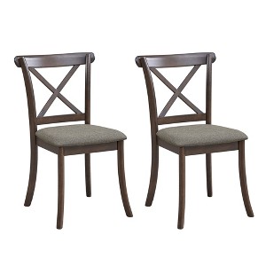 VYNXARIA Wooden X Back Dining Chairs Set of 2, Modern Fabric Upholstered Kitchen Side 2PC Chairs,Dark Brown - 1 of 4