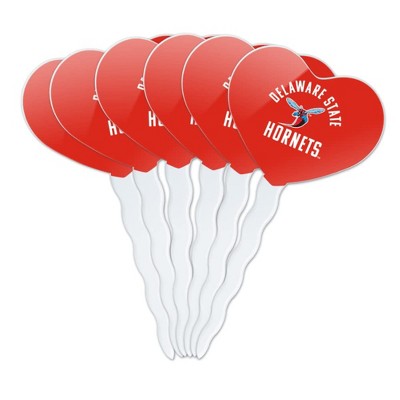 Delaware State University Hornets Logo Heart Love Cupcake Picks Toppers Decoration Set of 6