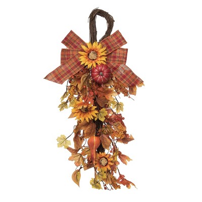 Transpac Metal 32 in. Multicolored Harvest Pumpkin and Sunflower Drop