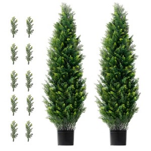 VEVOR Artificial Cedar Topiary Tree, 48 inch Tall (2 Pieces), with Extra Leaves & Pot Faux Evergreen Fake Pine Cypress Trees Plant, Green - 1 of 4