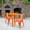 Emma and Oliver Commercial 24" Round Orange Metal Indoor-Outdoor Table Set with 2 Arm Chairs - 2 of 4