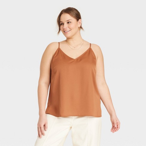 Women's Plus Size Matte Satin Essential Cami - A New Day™ Brown Xxl : Target