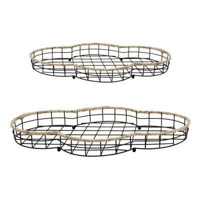 VIP Metal 20.25 in. Black Ovals Shaped Tray Decor Set of 2
