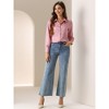 INSPIRE CHIC Women's Puff Long Sleeve Point Collar Vintage Button Work Satin Shirt - 3 of 4