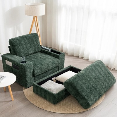 Oversized Chaise Lounge Indoor,Faux Rabbit Fur Sofa Bed with Storage Ottoman and Armrests,Sleeper Chair,Reading Couch with Deep Seat-Cuddlewood