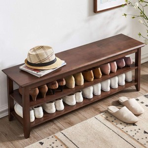 Solid Wood Storage Bench with Shoe Rack - Rustic Entryway Bench with Natural Wood Grain, Functional and Stylish - 1 of 4