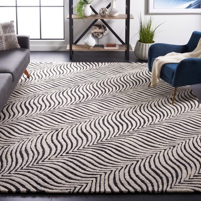 Metro Black and Beige Hand-Tufted Wool Area Rug, 6' x 6'