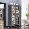 LunaLulinlk Open-door kitchen shelving Floor-to-ceiling multilevel household microwave storage cabinet, Grey color - 2 of 4