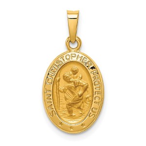 Black Bow Jewelry 14k Yellow Gold Hollow Saint Christopher Medal Pendant, 11 x 22mm - 1 of 4