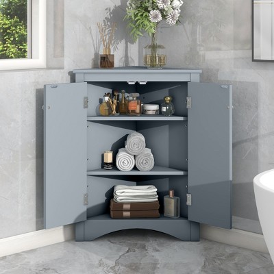 Corner Storage Cabinet with Adjustable Shelves, Freestanding Floor Bathroom Cabinet, Farmhouse Corner Cabinets, Space-Saving Home Furniture, Blue