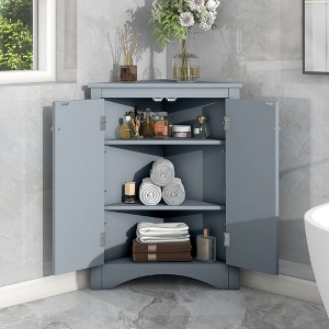 Corner Storage Cabinet with Adjustable Shelves, Freestanding Floor Bathroom Cabinet, Farmhouse Corner Cabinets, Space-Saving Home Furniture, Blue - 1 of 4