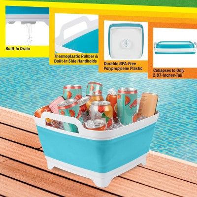 Blue and White Collapsible Polypropylene Wash Basin with Drain