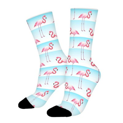 Pink Flamingo Women Printed Crew Socks Funny Funky Socks Soft Polyester Novelty Gifts for Artists Men