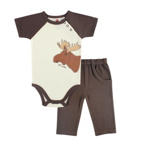 Touched by Nature Baby Boy Organic Cotton Bodysuit and Pant Set, Moose - 1 of 1