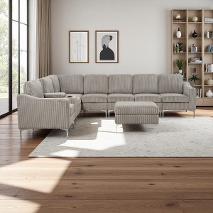 129.14" Corduroy Convertible Modular Sectional Sofa with Storage Ottoman, Console & USB Ports - 1 of 3