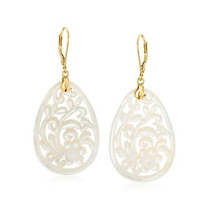 Ross-Simons Carved Mother-Of-Pearl Floral Drop Earrings With 14kt Yellow Gold - 1 of 3
