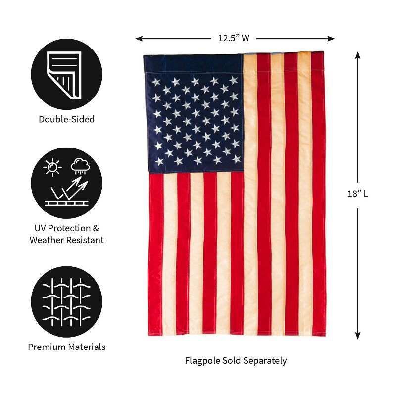 Evergreen Patriotic American Flag Tea Stained Garden Applique Flag 12.5 x 18 Inches Indoor Outdoor Decor, 3 of 8