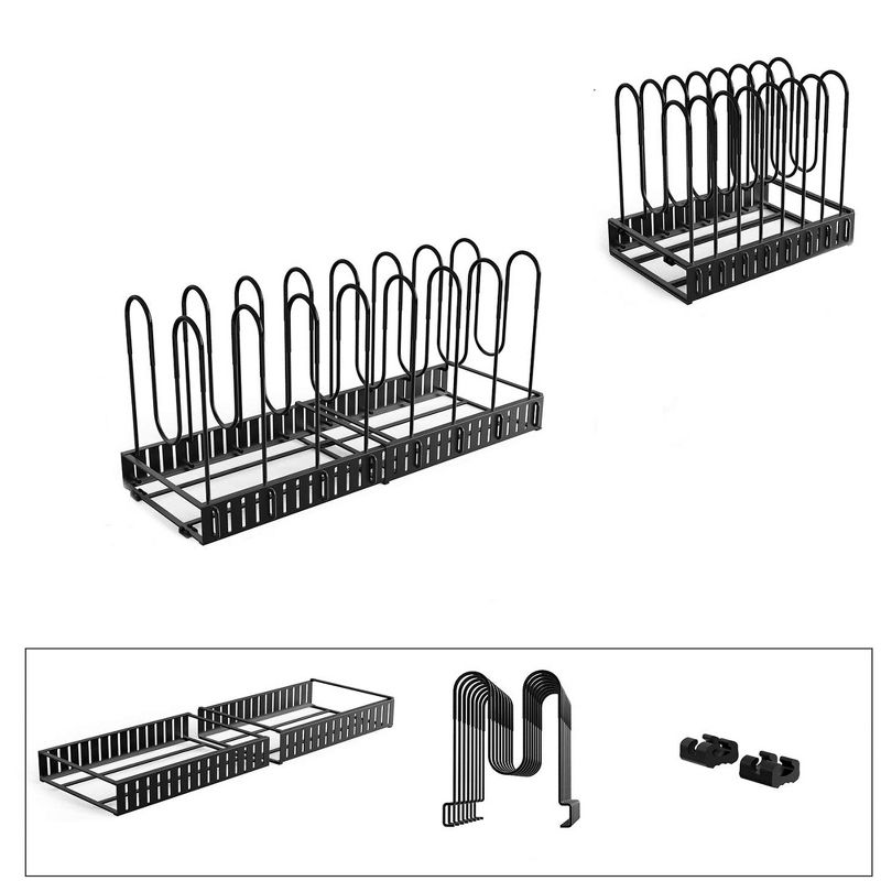GeekDigg Pot Organizer Rack for Cabinet With Adjustable and Expandable Lid Holders, Black, 3 of 5