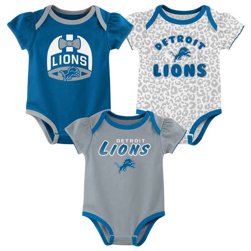 NFL Detroit Lions Baby Girls&#39; Onesies 3pk Set, 1 of 5