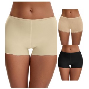 INSPIRE CHIC Ladies' Seamless Ice Silk Lace Trim Slip Shorts for Under Dresses Boyshorts 3 Packs - 1 of 4