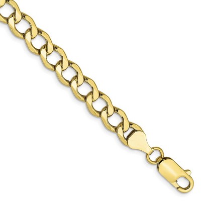 Black Bow Jewelry Men's 6.5mm, 10k Yellow Gold Hollow Curb Link Chain Bracelet