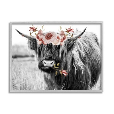 Stupell Pink Florals Longhorn Cattle Framed Giclee
