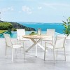 Round Planked Wood Top Outdoor Dining Set 4Piece Textured Mesh Chair Patio Furniture - 2 of 4