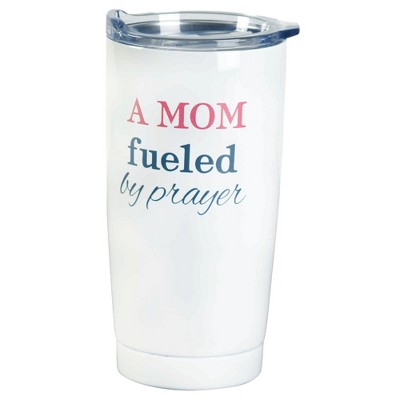 Dicksons A Mom Fueled By Prayer Encouraging White 20 Ounce Stainless Steel Travel Mug Drink Hot Cold Tumbler