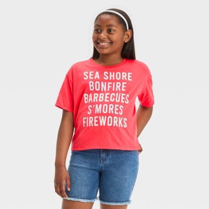 Girls' Americana List Boxy Short Sleeve Graphic T-Shirt - Red - 1 of 3