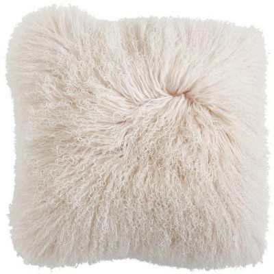 Storied Home Mongolian Lamb Fur Pillow, Cream