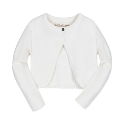 Hope & Henry Girls' Organic Cropped Milano Stitch Dressy Cardigan, Soft White Scallop Edge, XX-Small