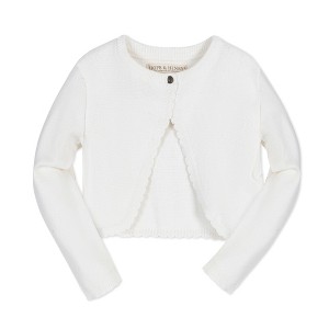 Hope & Henry Girls' Organic Cropped Milano Stitch Dressy Cardigan, Soft White Scallop Edge, XX-Small - 1 of 4