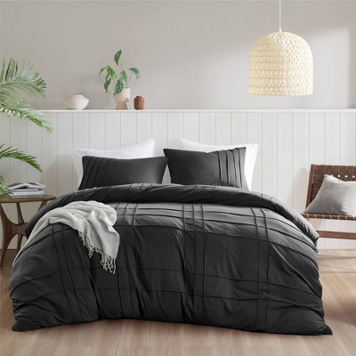 510 Design California King Porter Soft Washed Pleated Duvet Cover Set Black