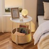 Round Edge End Table, Nightstand & Small Side Table with Linen Basket and Steel Frame, Beige - 3 of 4