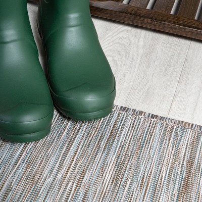 Gray Round Flat Woven Synthetic Reversible Area Rug