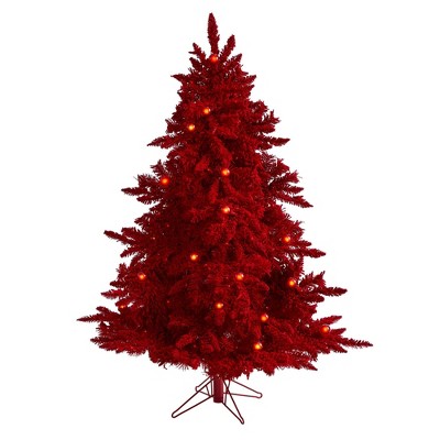 Nearly Natural 5-ft Red Flocked Fraser Fir Artificial Christmas Tree