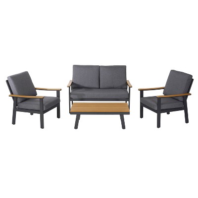 Sinclair 4pc Aluminum and Faux Wood Chat Set: Weather-Resistant, Contemporary - Christopher Knight Home