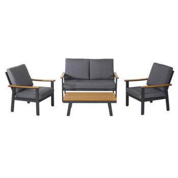 Sinclair 4pc Aluminum and Faux Wood Chat Set Gray - Christopher Knight Home