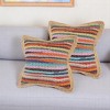 HomeRoots Set of Two 20" Blue Red And Natural Striped Cotton And Jute Throw Pillows - 2 of 4