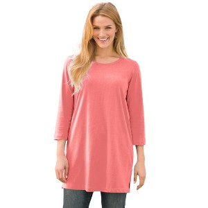Woman Within Plus Size Perfect Three-Quarter-Sleeve Scoopneck Tunic - 1 of 4