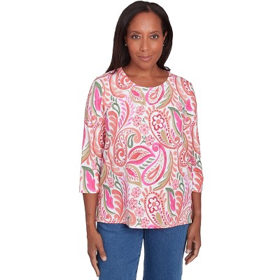 Alfred Dunner Womens Embellished Crewneck Paisley Top
