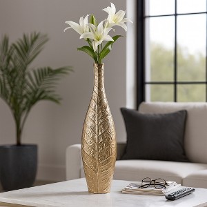 Decorative Metal Leaf Vase for Living Room Decor - Elegant Flower Vase for Bedroom, Entryway, and Home Decor - 1 of 4