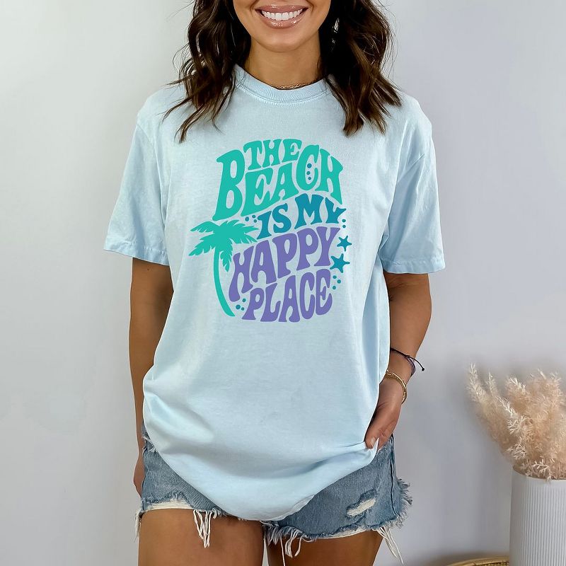 Simply Sage Market Women's The Beach Is My Happy Place Retro Short Sleeve Garment Dyed Tee, 3 of 4