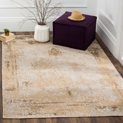 Classic Sand Floral Flat Woven Cotton Area Rug