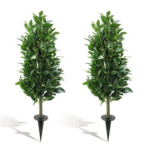 3FT Artificial Bay Laurel Tree with Ground Spikes, Set of 2 Faux Laurus Nobilis, Fake Plants for Garden Patio Porch Yard - 1 of 4