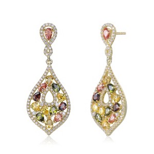 Guili Gold Plated Cubic Zirconia Dangle Earrings – A Dazzling Expression of Vibrant Color, Elegance, and Timeless Sophistication for Any Occasion - 1 of 3